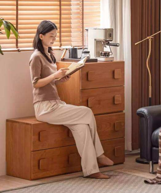 Cherry Solid Wood TV Stand with Multi-Functional Storage Modules