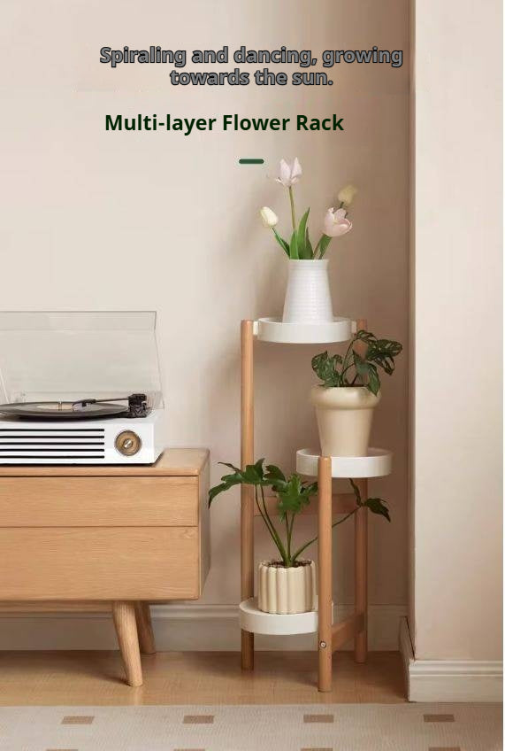 Beech Solid Wood Floor Simplified Multi layered Flower Rack
