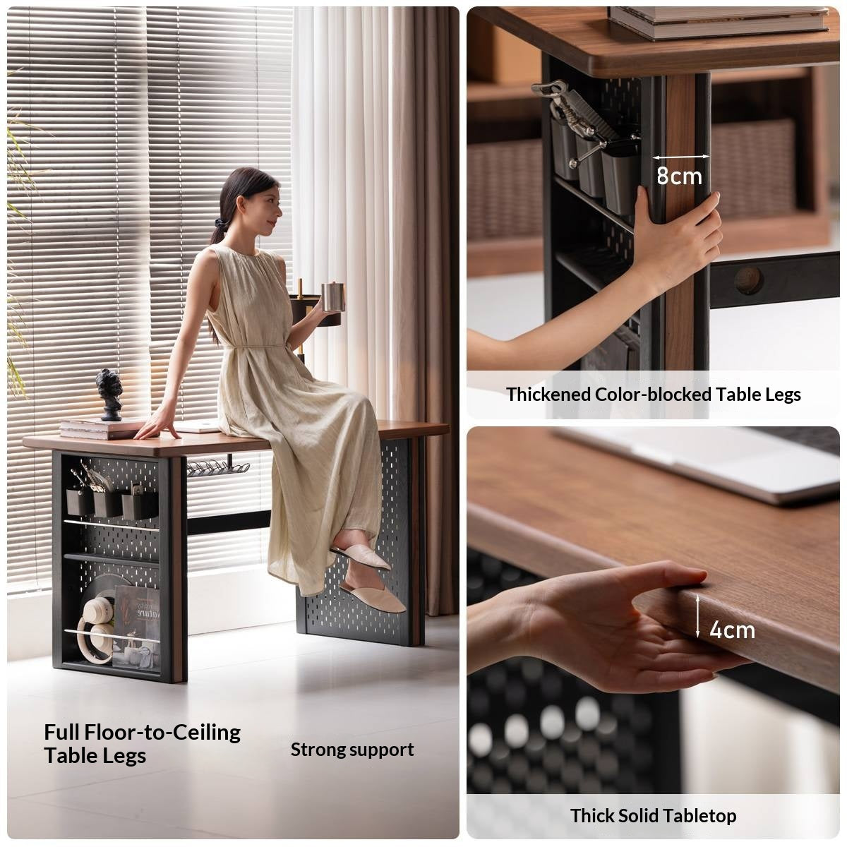 Black Walnut, Merbau Solid Wood Italian Light Luxury Computer Desk