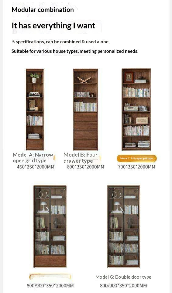 Black Walnut, Golden Sandalwood Solid Wood Bookshelf