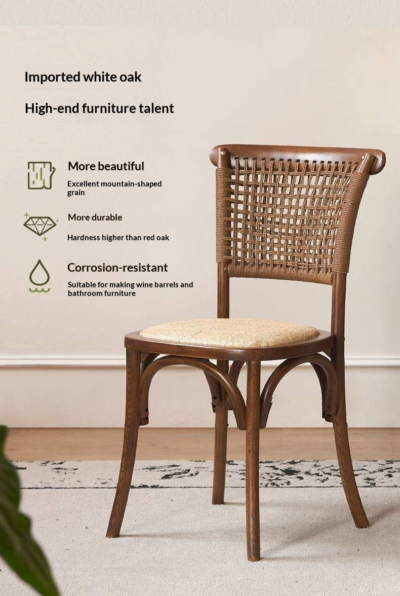 4 pcs -Oak Solid Wood Cane Back Dining Chair, Woven Rattan Side Chair