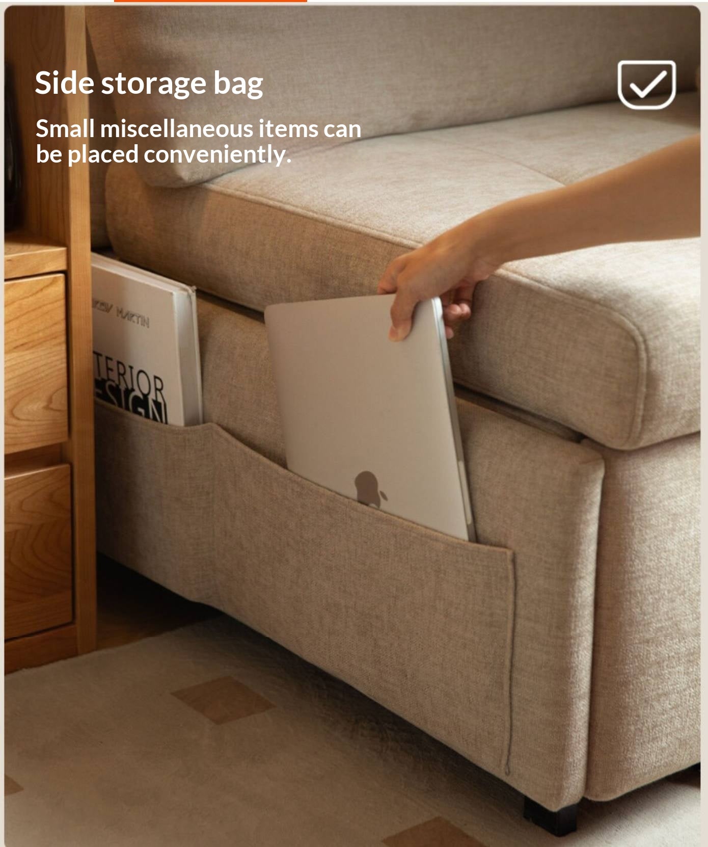 Fabric Convertible Sleeper Chair with Side Storage Pocket