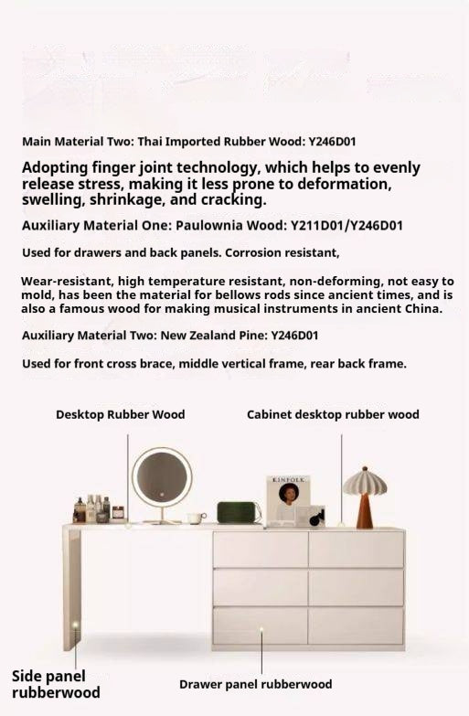 Solid RubberWood Cream Style Telescopic Vanity Table.