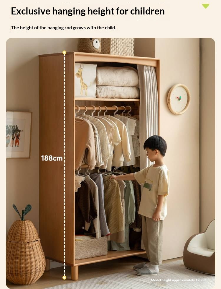 Beech Solid Wood Children's Curtain Wardrobe