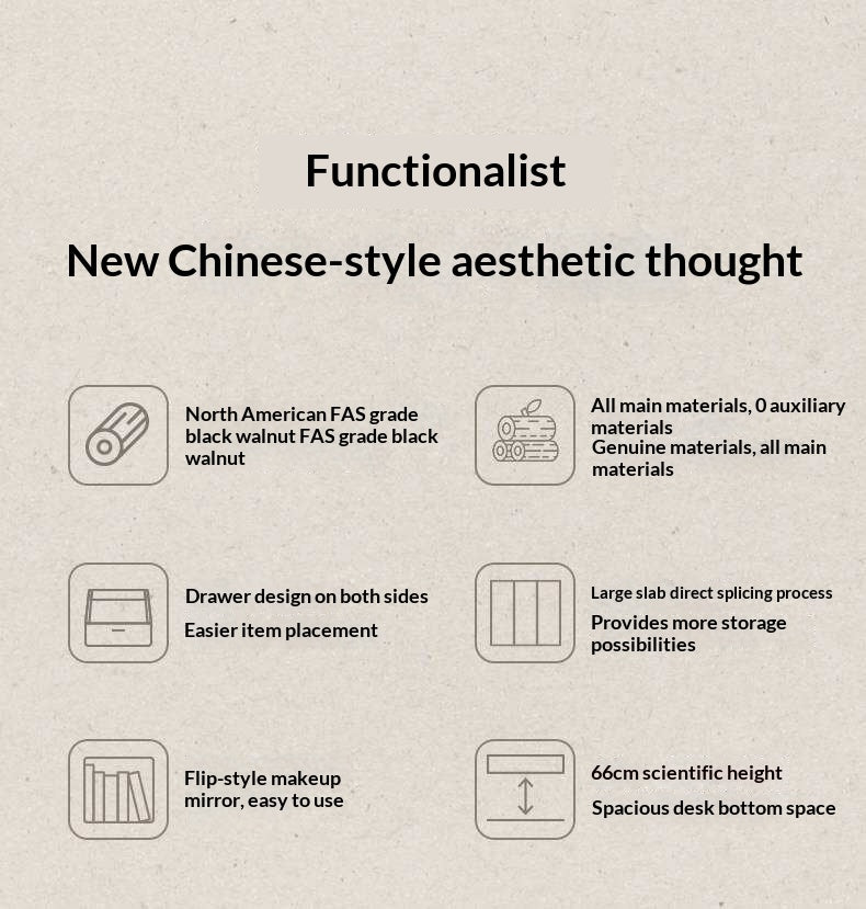 Black Walnut, Ash Solid Wood Flip Vanity Table.