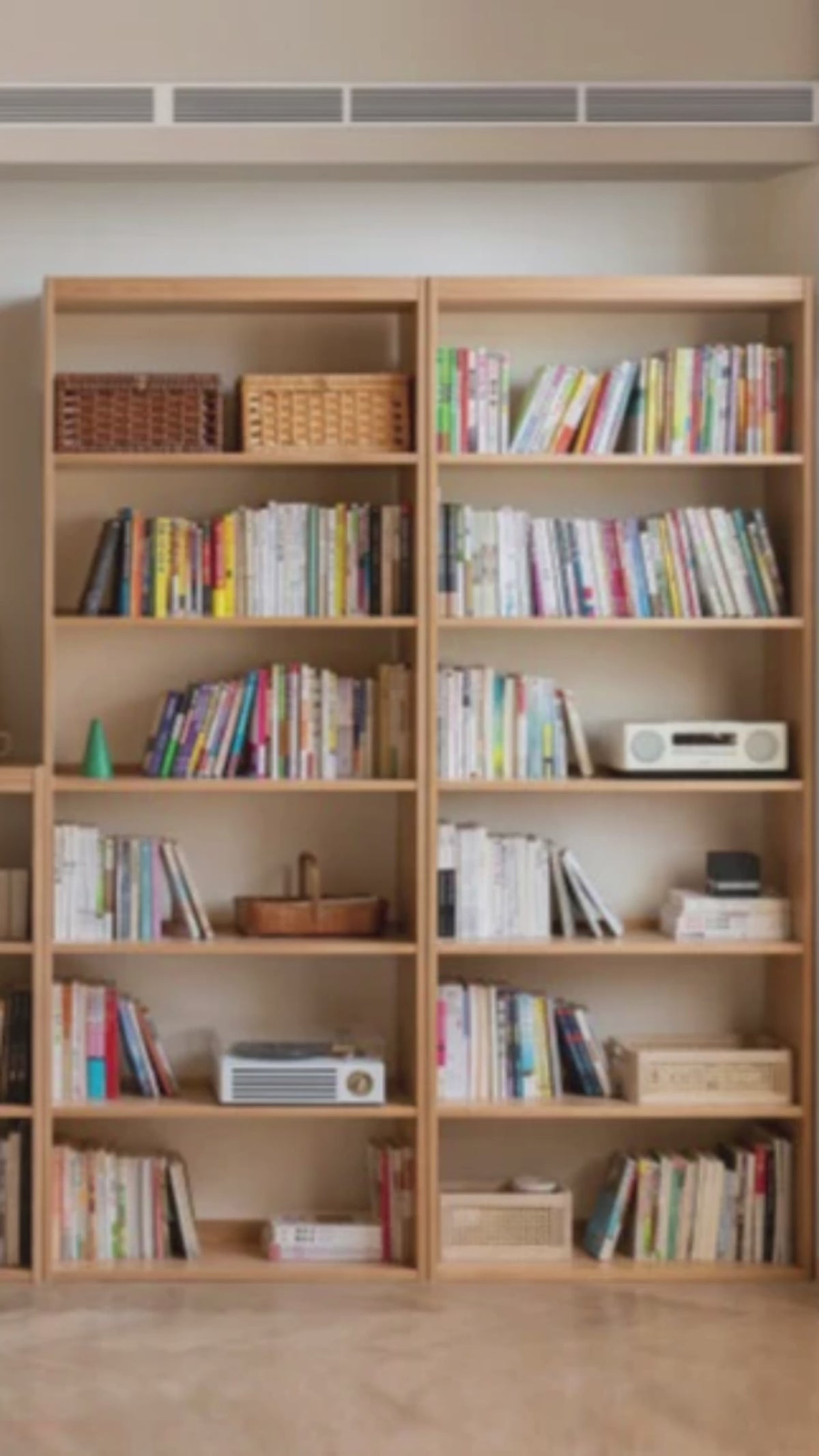 Oak Solid Wood Floor To Ceiling Bookshelves