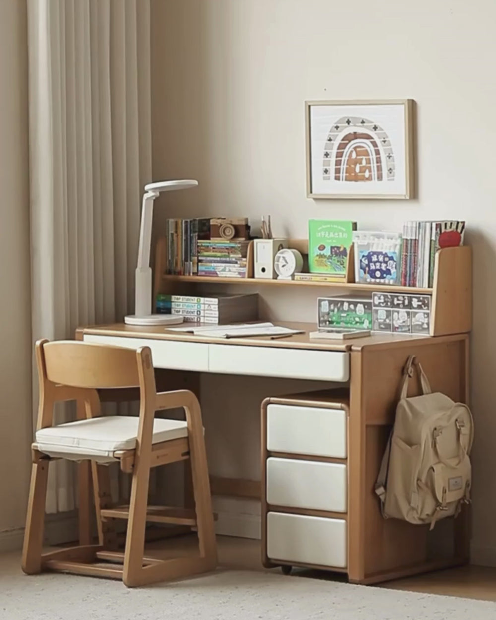 solid wood children's desk bookshelf integrated study table primary ...
