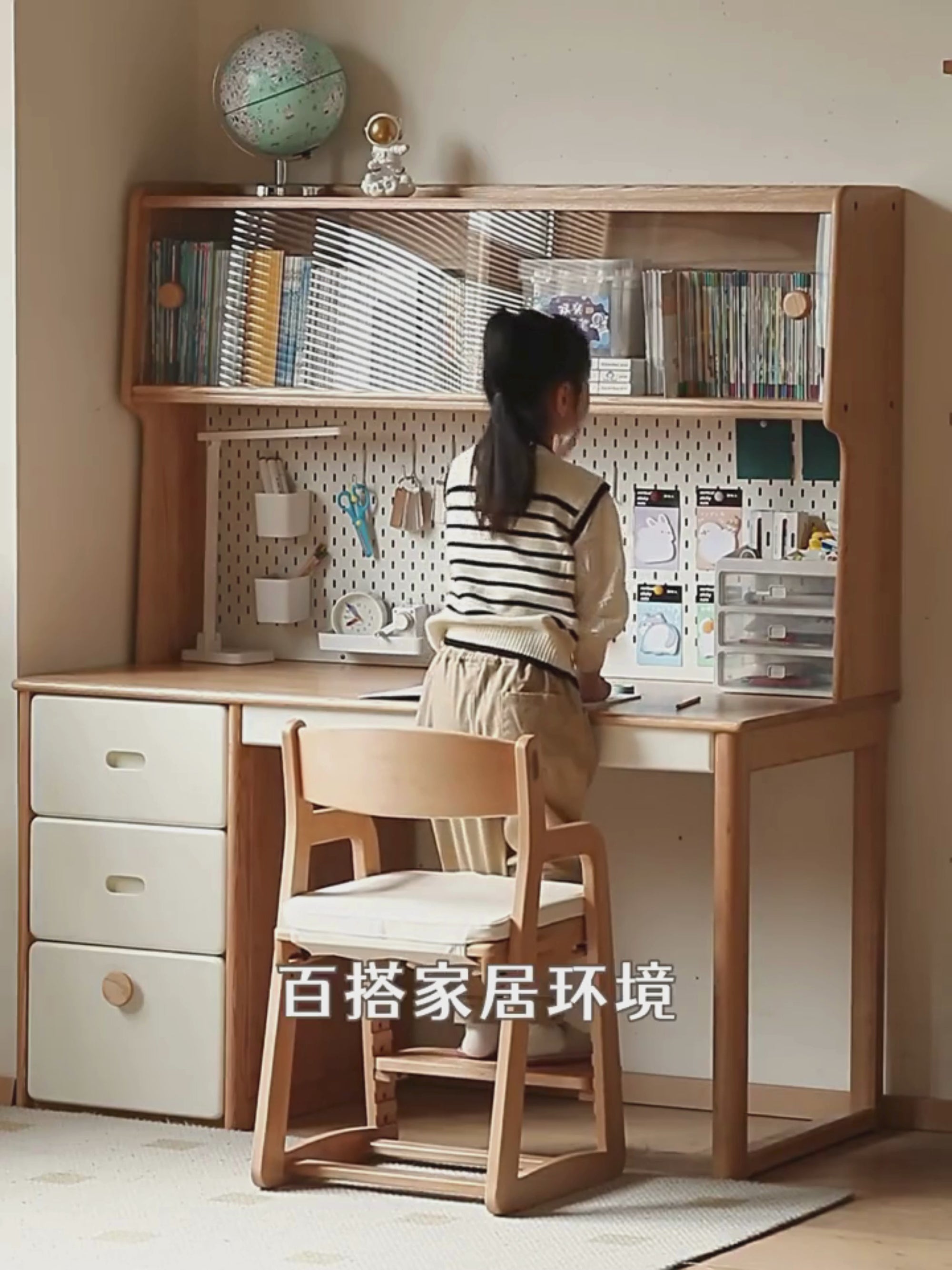 solid wood children's study table modern simple desk bookshelf ...
