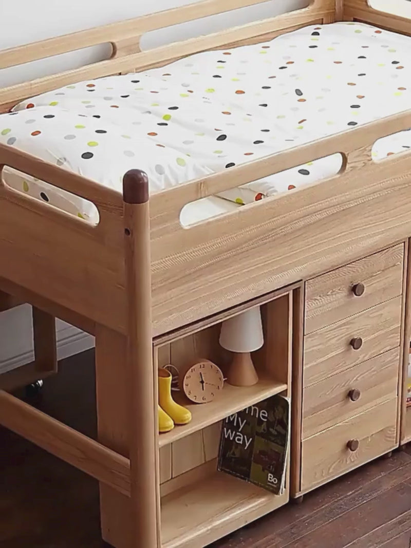 Beech solid wood Mid-high bed with slanting ladder