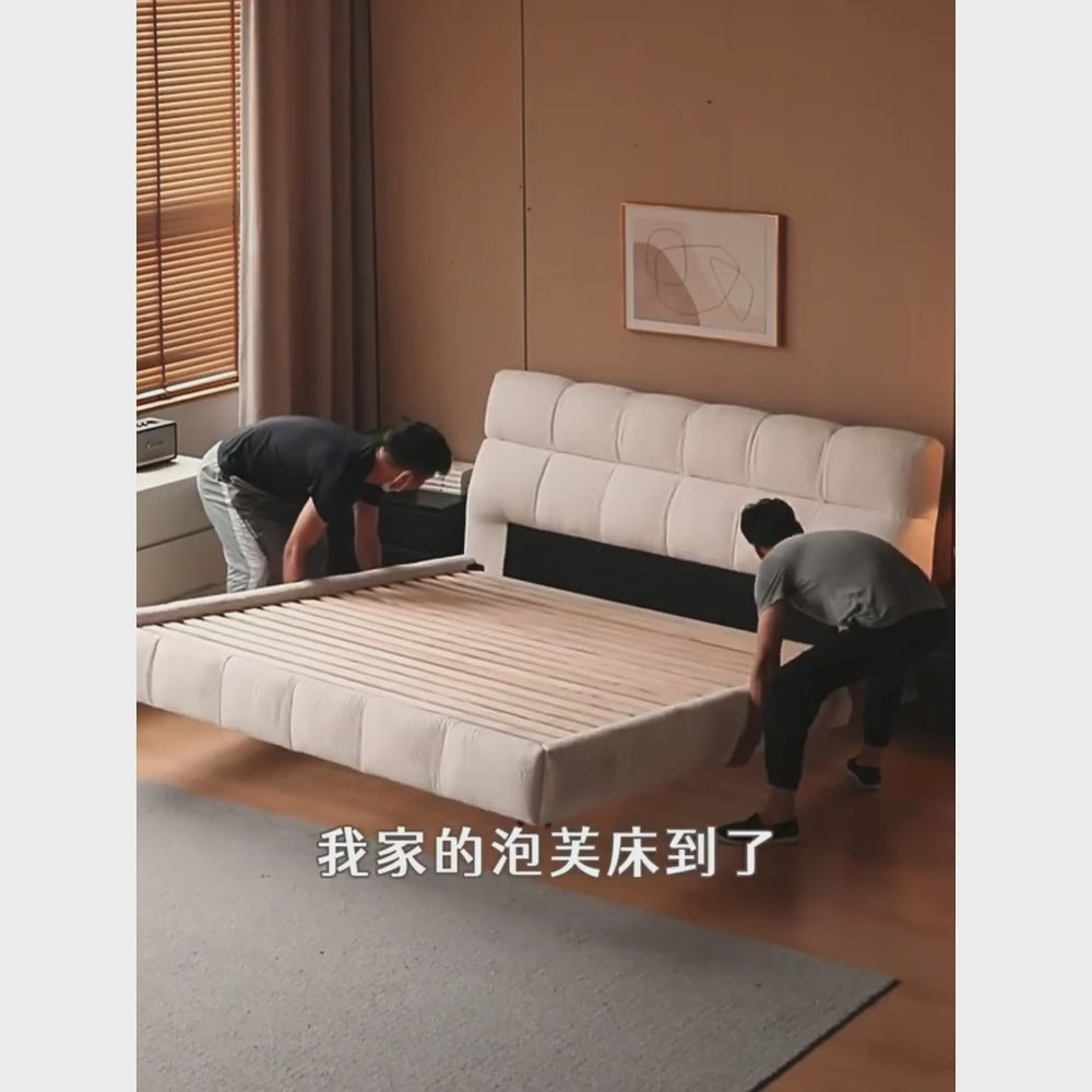 fabric bed home cream style soft bed girls bedroom puff bed white floor ...