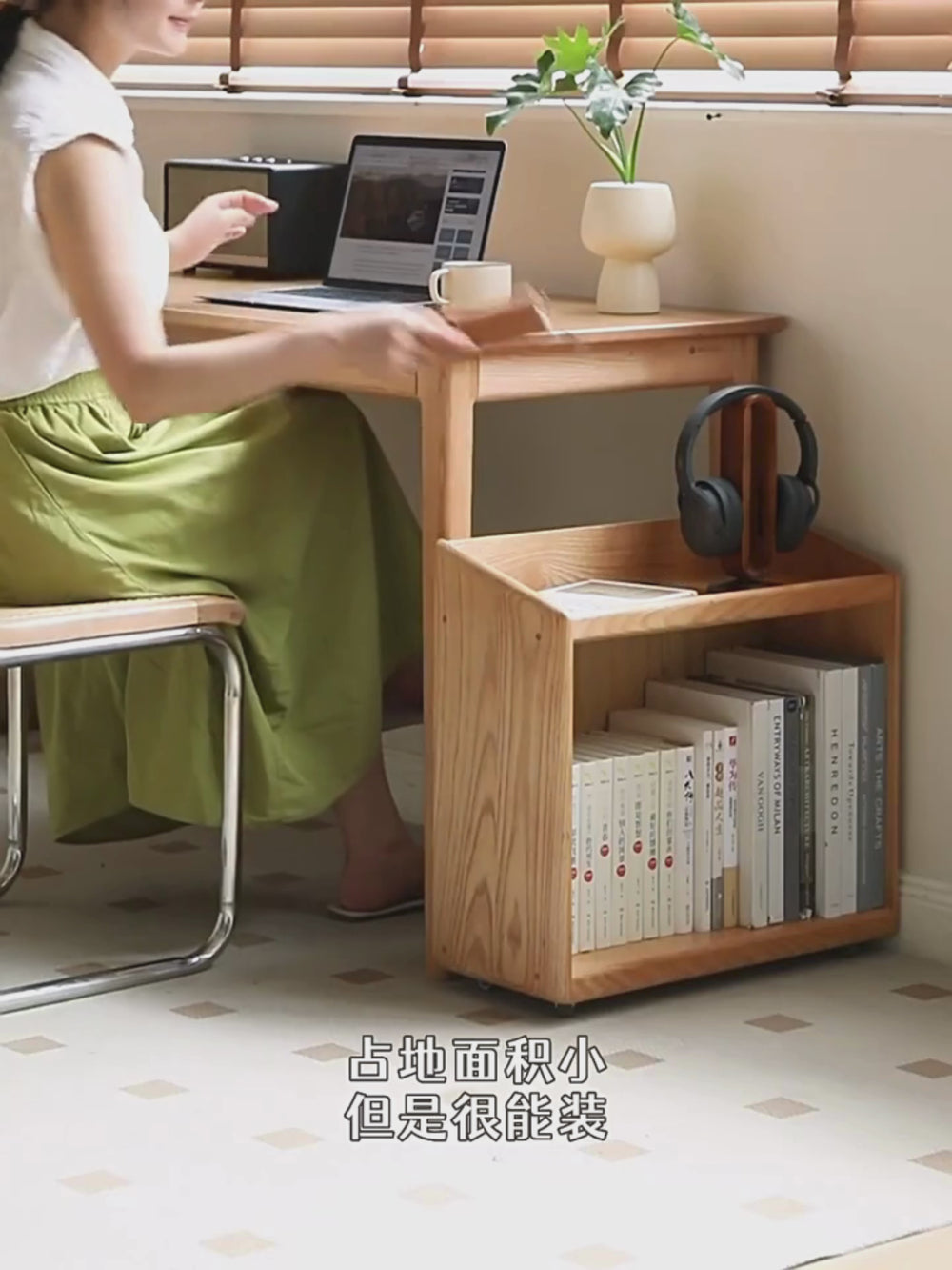 solid wood under-table bookshelf movable small-sized bookcase home ...
