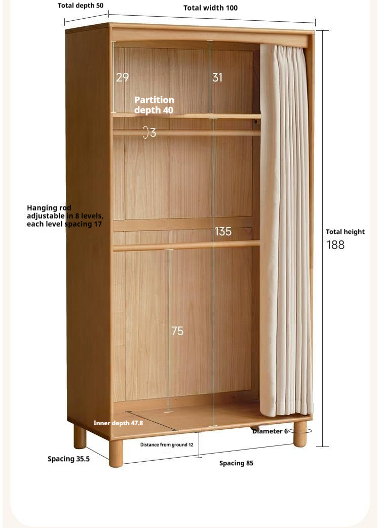 Beech Solid Wood, Solid RubberWood Kids Wardrobe