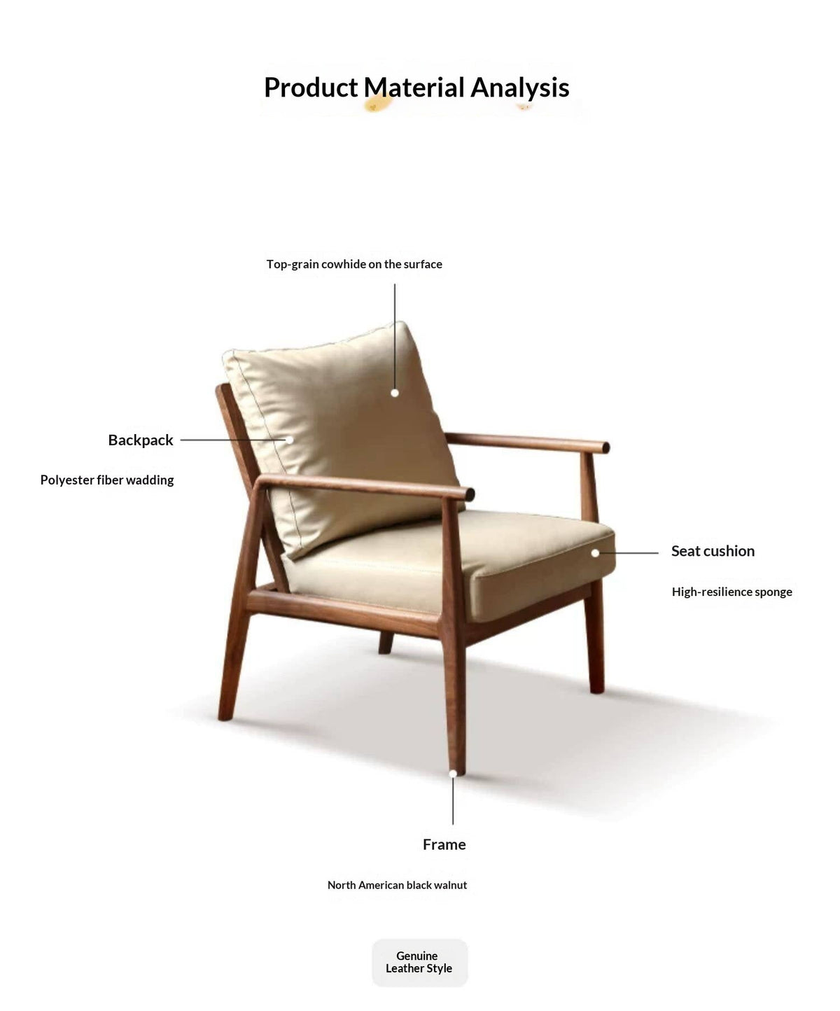 Black Walnut, Cherry, Sandalwood, Oak Solid Wood Leisure Armchair