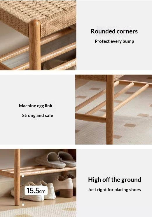 Oak Solid Wood Modern Rope Shoe Bench