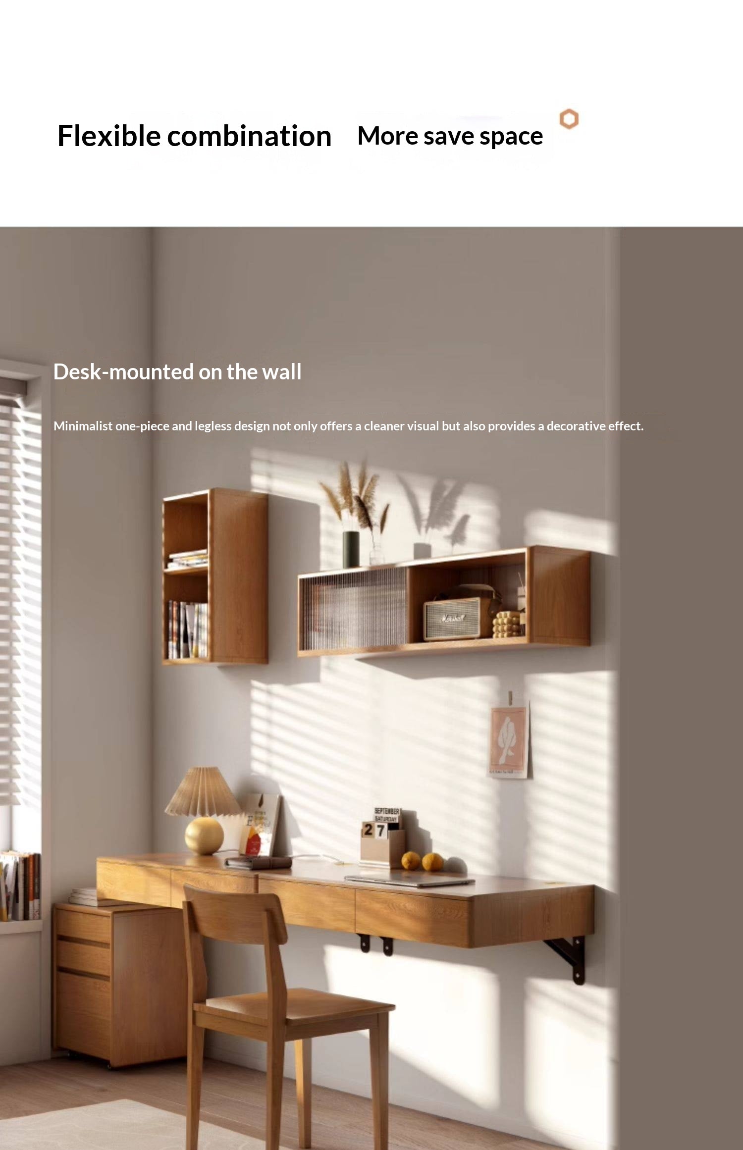 Oak Solid Wood Desk Cabinet with Drawers