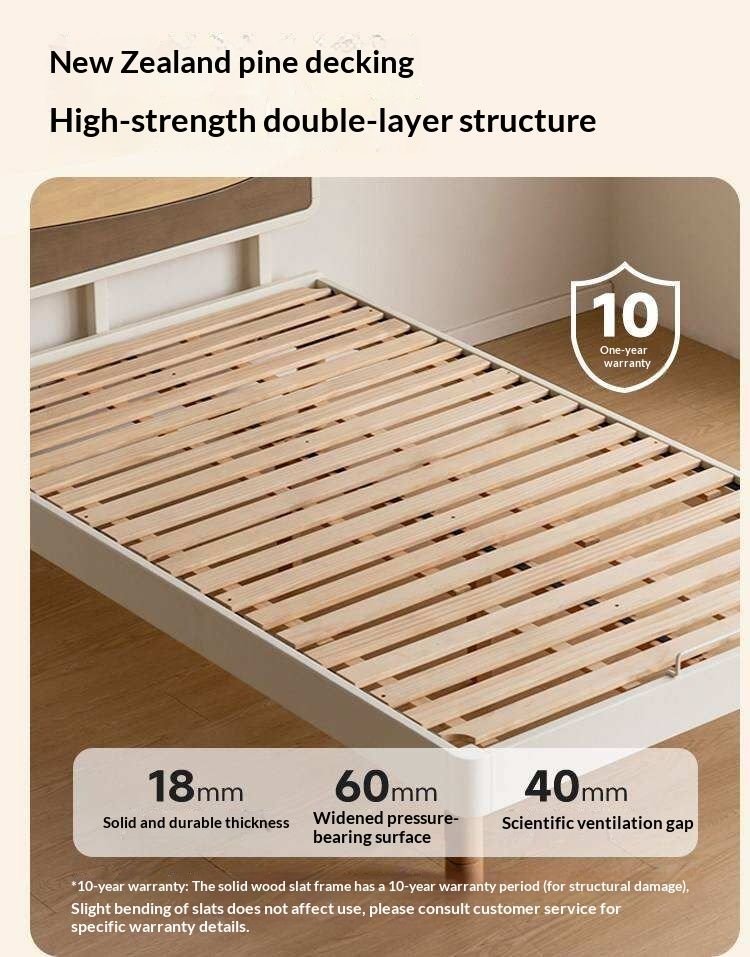 Rubberwood Solid Wood Kids Montessori Platform Bed with Adjustable Headboard, Warm White