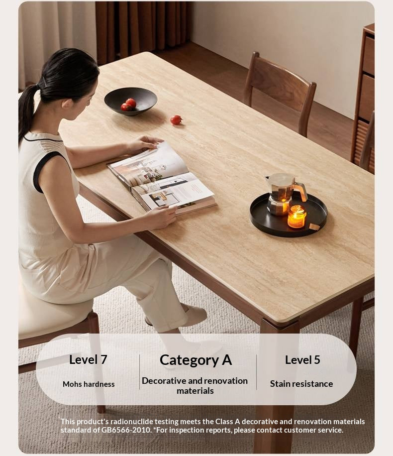 Black Walnut Solid Wood Vintage Travertine Slab Dining Table