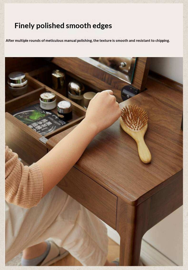 Black Walnut, Ash Solid Wood Flip Vanity Table.