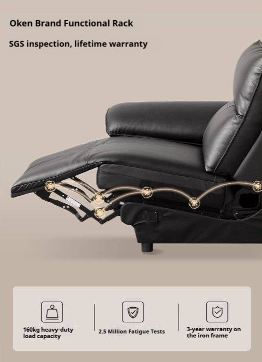 Genuine Leather Sofa Zero-Wall Electric Recliner with Extendable Function and Piano-Key Controls