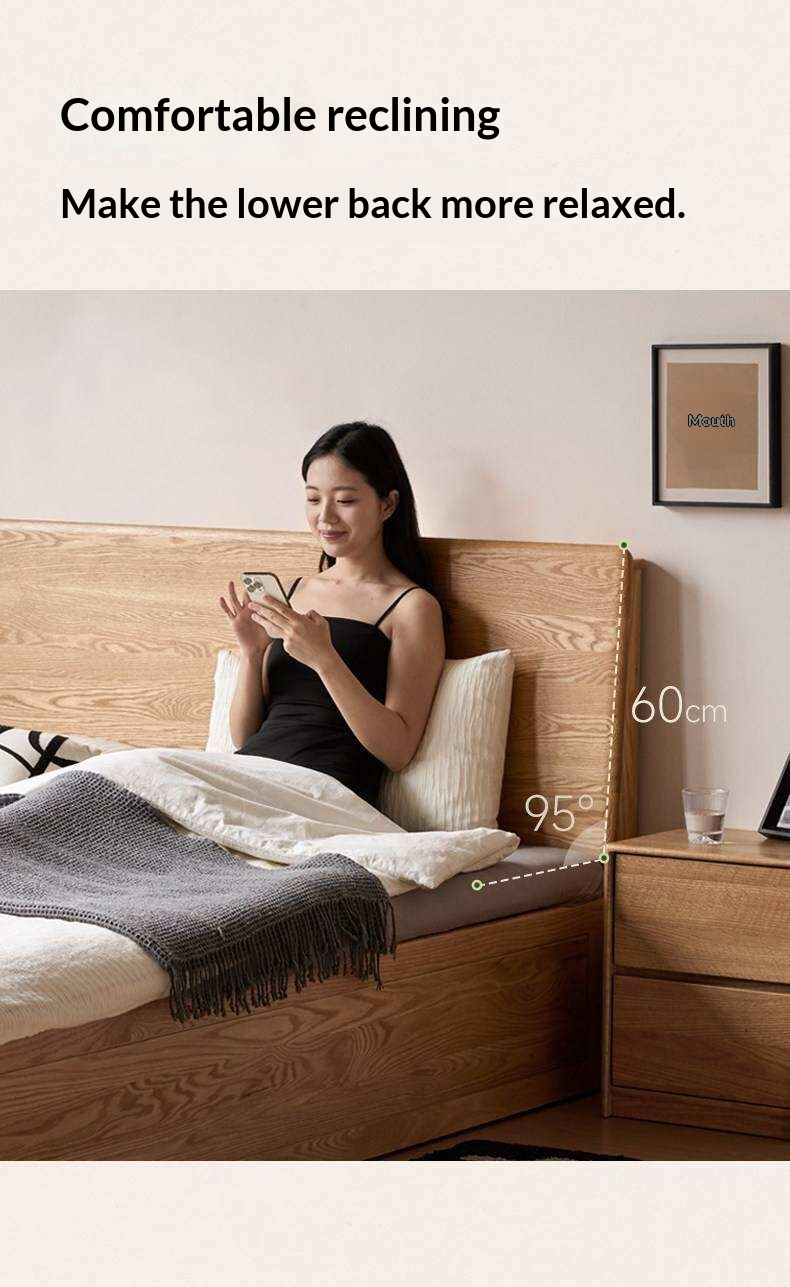 Oak Solid Wood Storage Bed with Hydraulic Lift-Up Frame and drawers