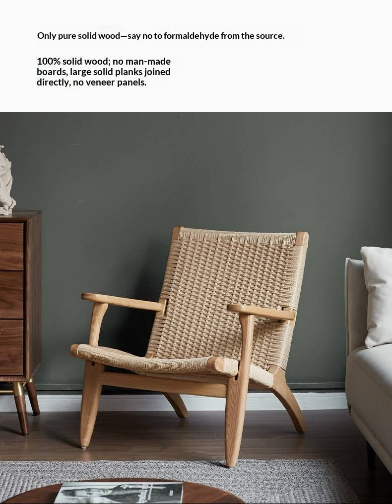 Ash Solid Wood Woven Rope Lounge Chair with Backrest