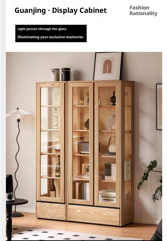 Ash Solid Wood Modern Glass Bookcase