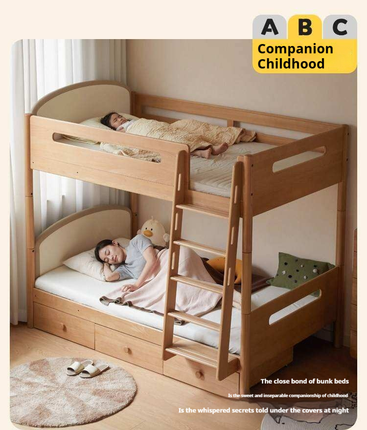 Beech Solid Wood Compact Bunk Bed, Suitable for Adults and Children
