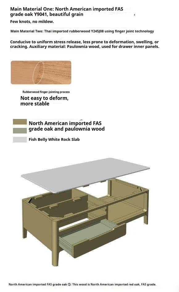 Oak, Solid Rubberwood Coffee Table Rock Slabs