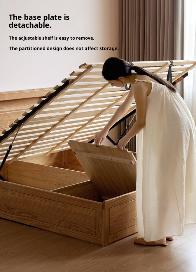 Oak Solid Wood Modern Minimalist Multifunctional with Light Box Bed
