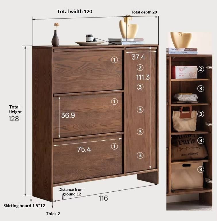 Oak Solid Wood Shoe Cabinet with Wabi-Sabi Style Storage Design