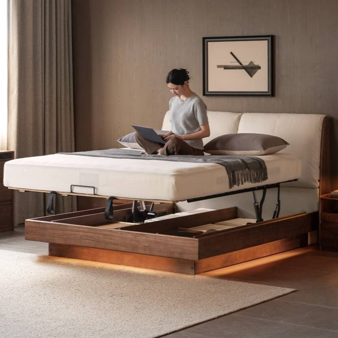 Black Walnut Solid Wood Italian Luxury Leather Bed