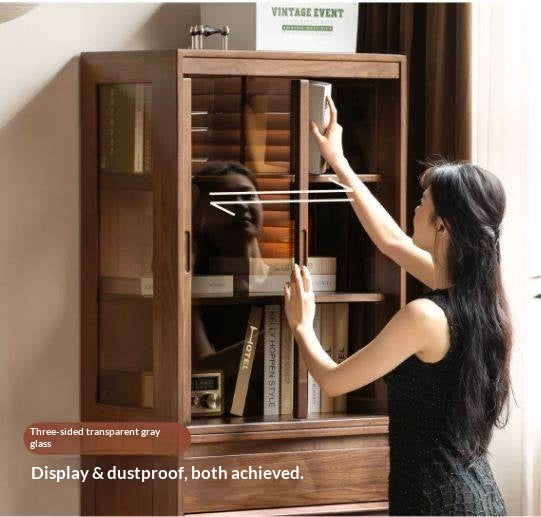 Black Walnut Solid Wood display side cabinet with drawers