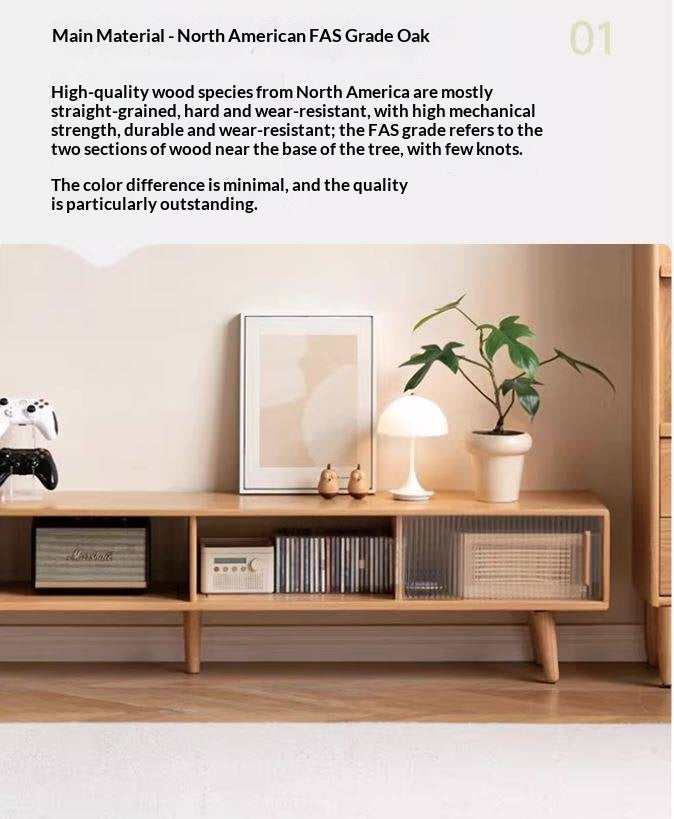 Solid RubberWood, Oak Solid Wood TV Stand Glass Sliding Door