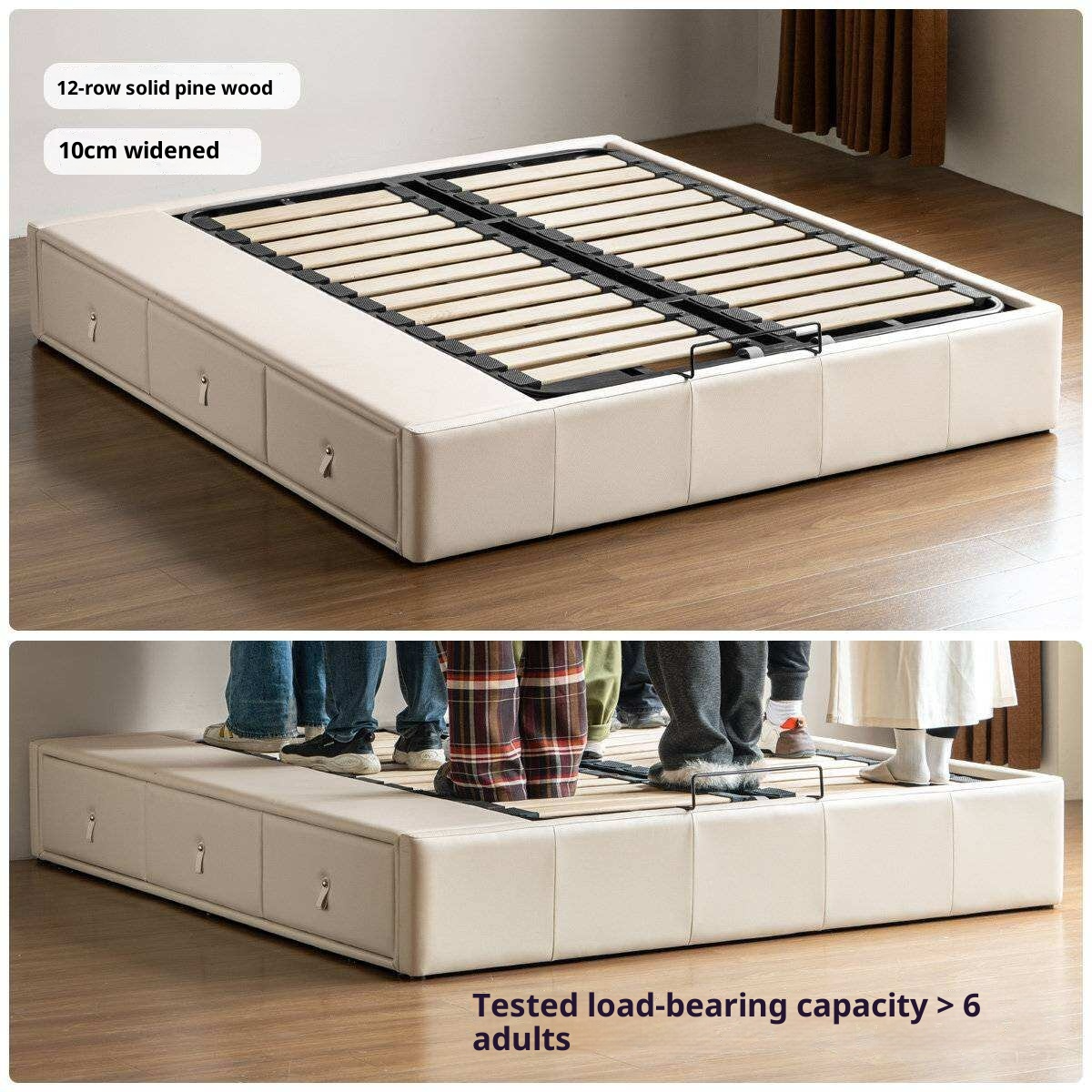 Upholstered Storage Platform Bed, Modern Minimalist White Eco Leather Tatami Bed with Box Storage