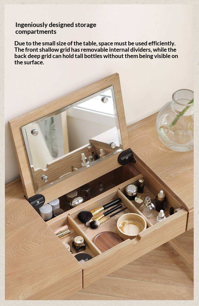 Ash Solid Wood Small Flip Vanity Table.