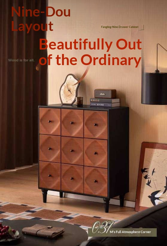 Rubberwood Solid 9-Drawer Dresser, Mid Century Bedroom Storage Cabinet