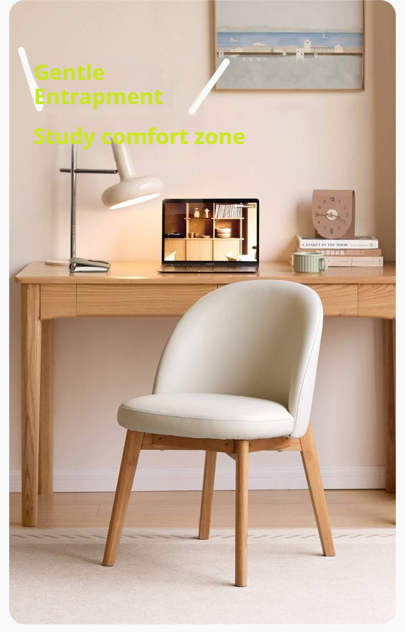 Solid RubberWood Curved Back Office Chair, Minimalist Rounded Shell Seat