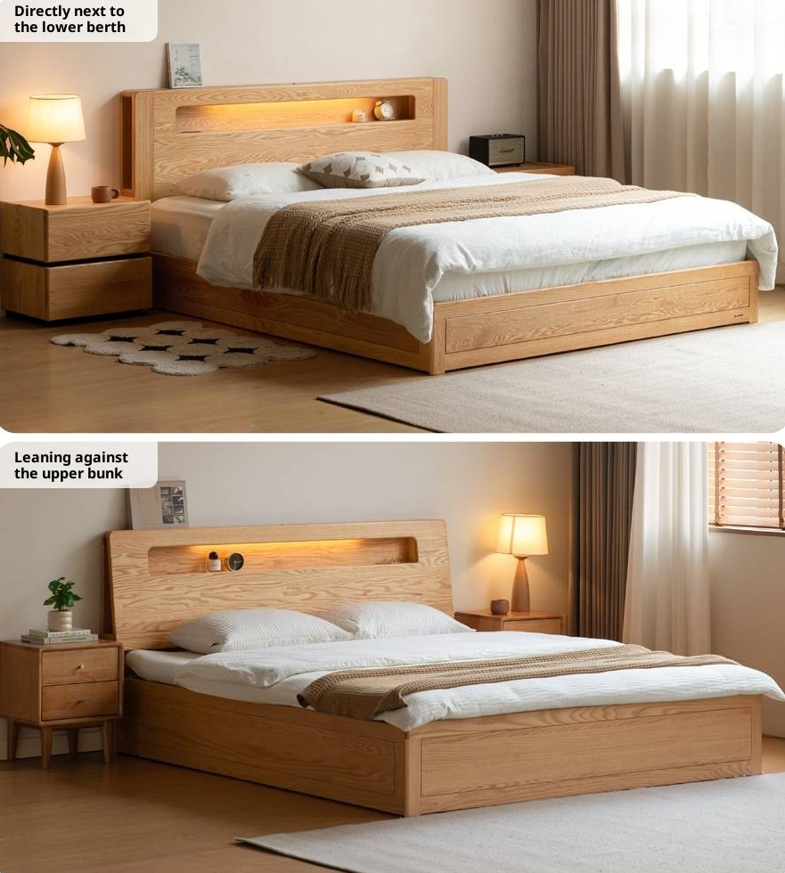 Oak Solid Wood Modern Minimalist Multifunctional with Light Box Bed