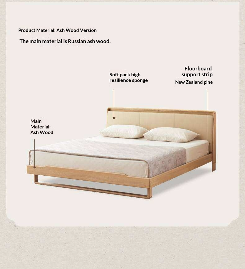 Ash Solid Wood Soft Back Bed Nordic Modern