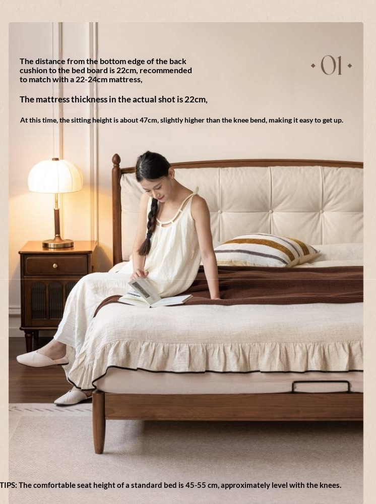 Black Walnut Solid Wood Genuine Leather Soft Bed