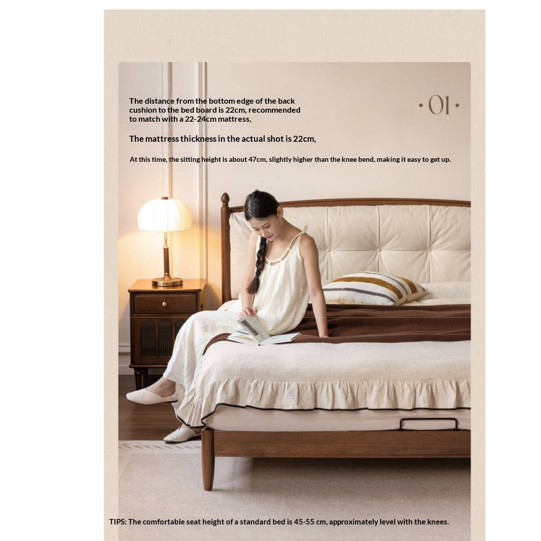 Black Walnut Solid Wood Genuine Leather Soft Bed