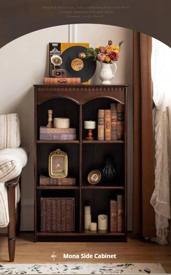 Poplar Solid Wood French Retro Side Cabinet