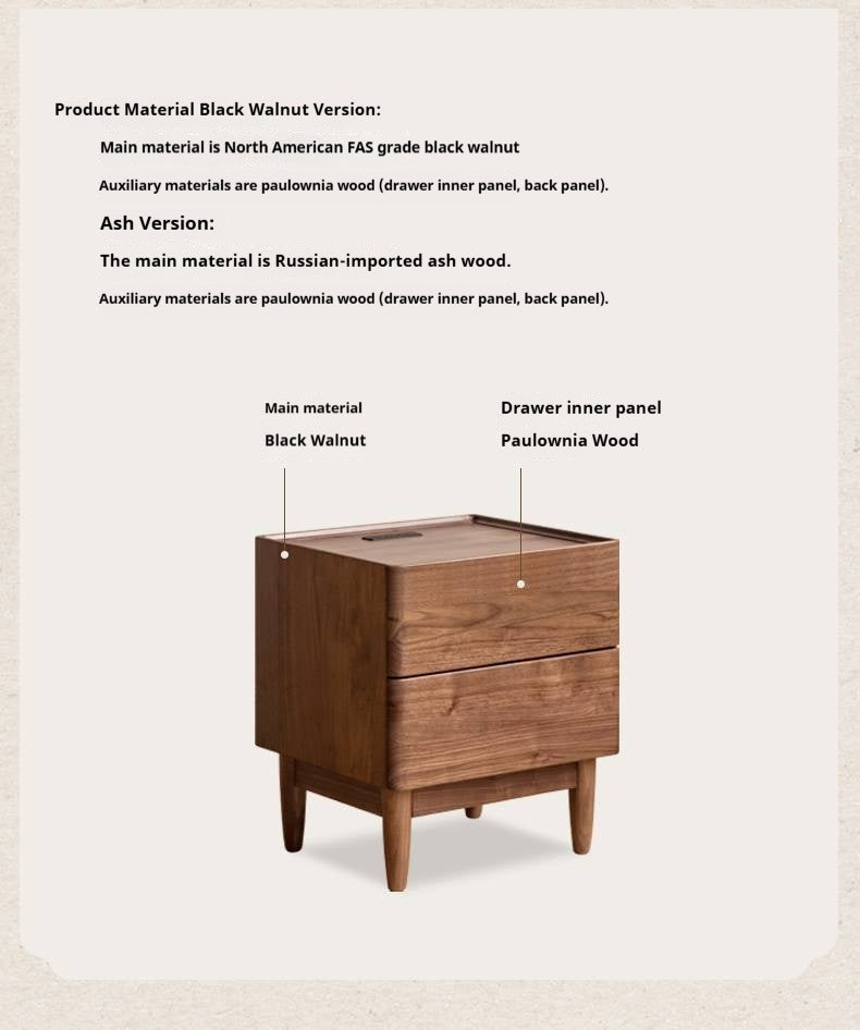 Black Walnut, Ash Solid Wood Nightstand