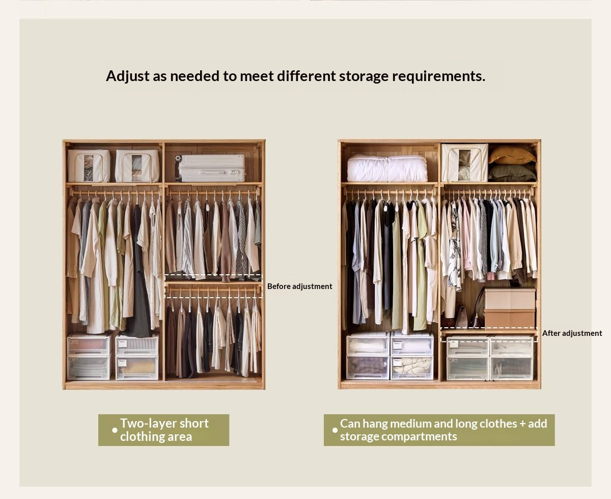 Oak Solid Wood Wardrobe with two-tone Sliding Doors