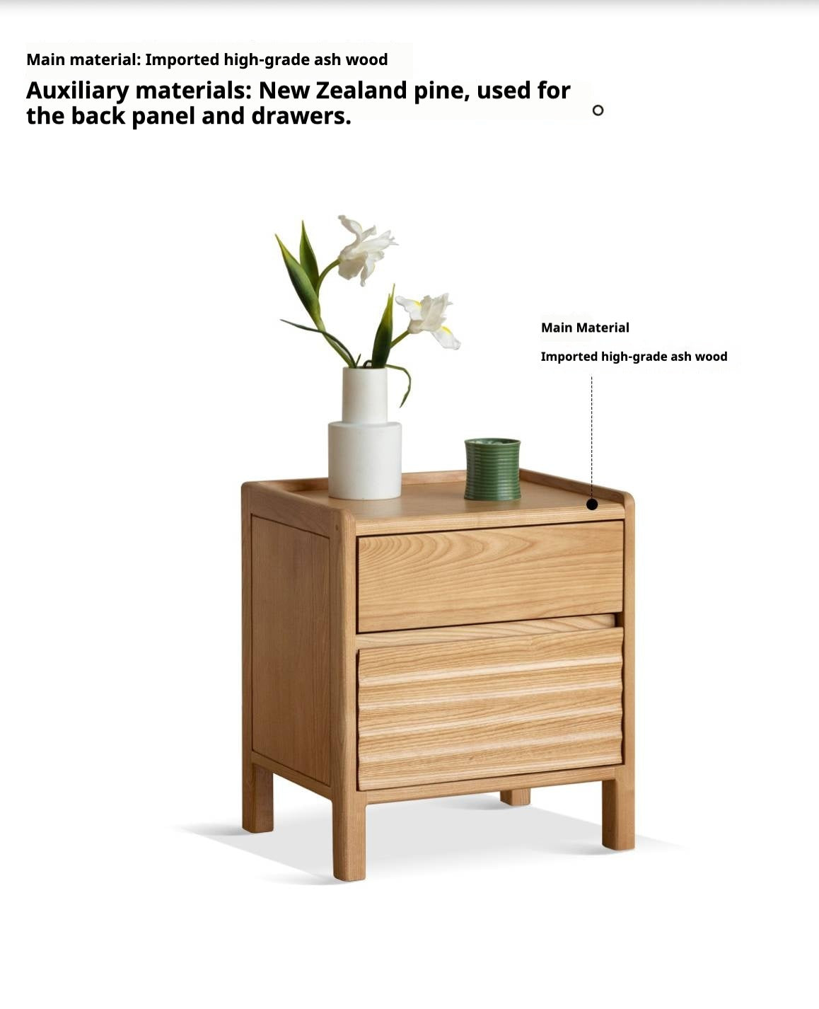 Ash Solid Wood Small Nightstand