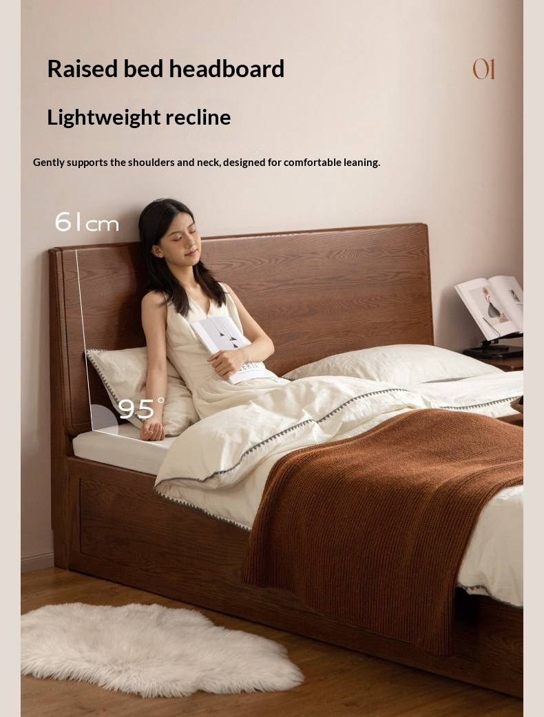Oak Solid Wood Box Bed — Modern Minimalist Design