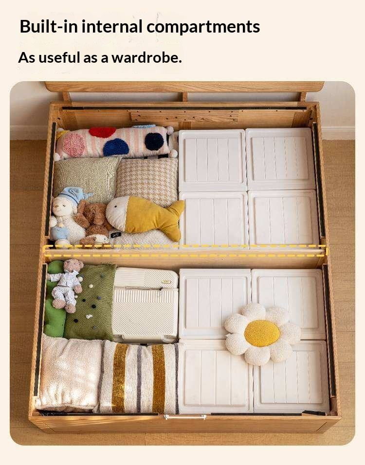 Oak Solid Wood Kids Side-Lift Storage Bed