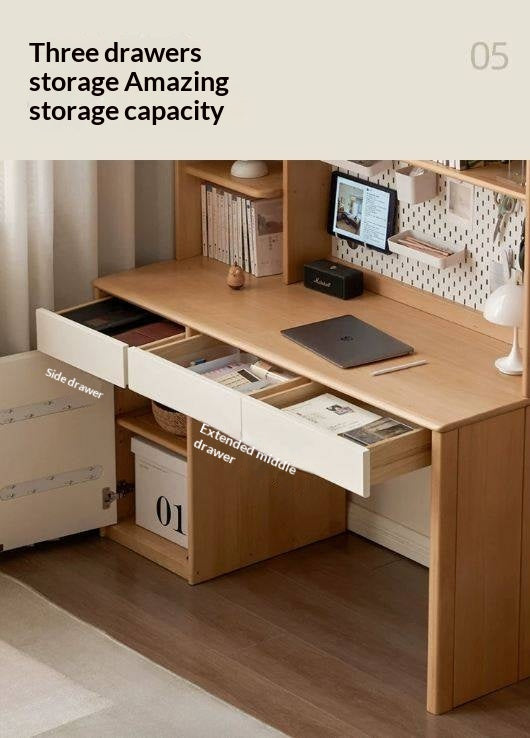 Beech Solid Wood Kids Desk Combination