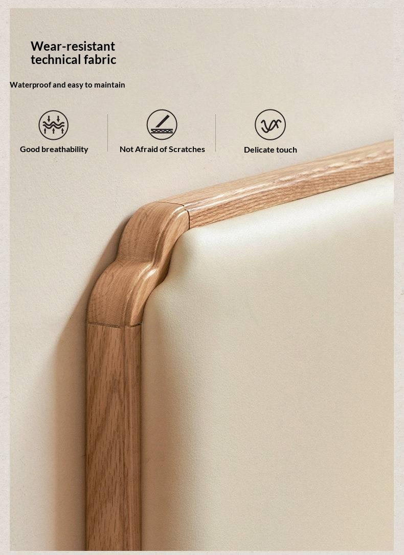 Oak Solid Wood Upholstered Bed — Modern Minimalist Design with Flush Edges