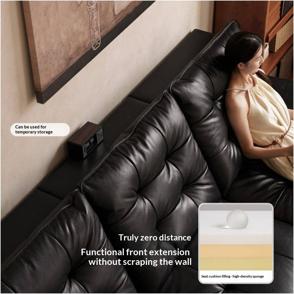 Genuine Leather Tufted Pull-Out Sleeper Sofa with Storage Chaise